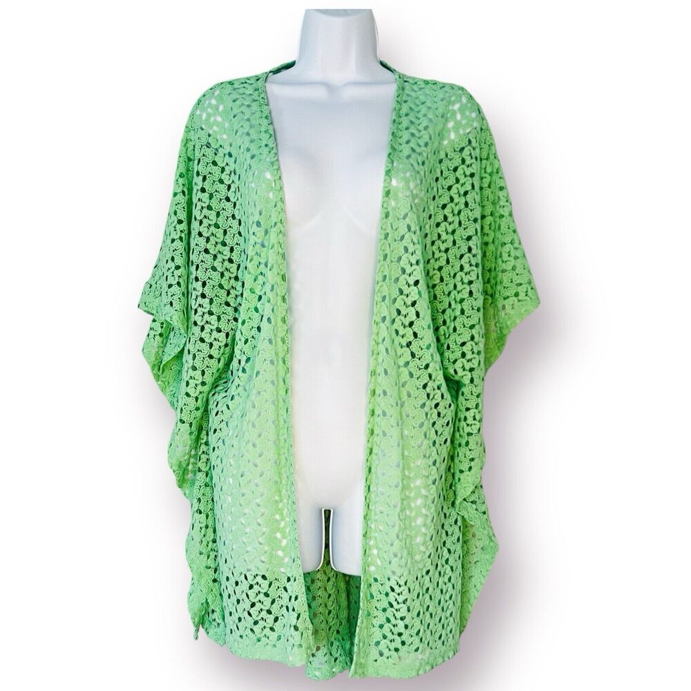 Leshop Sherbet Green Open Knit Short Sleeve Crochet Lace Cardigan Swim Cover